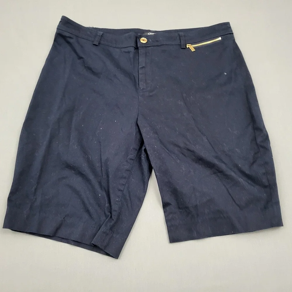 Jones New York‎ Signature Navy Blue Bermuda Shorts Gold Zipper Detail Womens 12